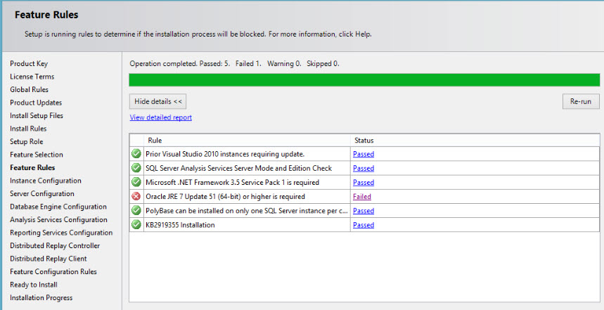 SQL SERVER - 2016 FIX: Install – Rule "Oracle JRE 7 Update 51 (64-bit) or higher is required" failed Ora-JRE-01 