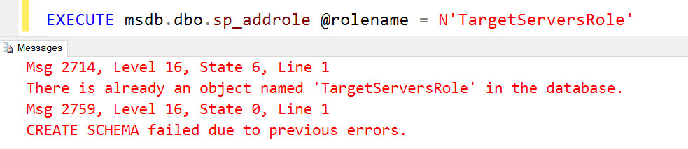 SQL SERVER - Script level upgrade for database 'master' failed - CREATE SCHEMA failed due to previous errors TS-Role-01 