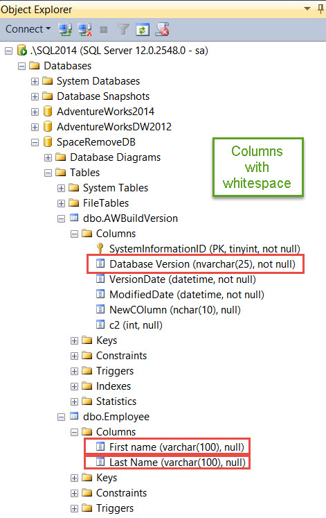 SQL SERVER - Script: Remove Spaces in Column Name in All Tables column-space-01 