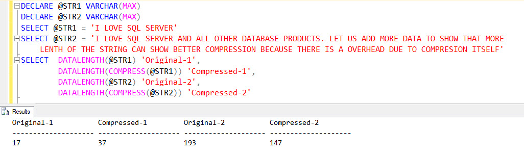 SQL SERVER 2016 - New T-SQL Functions - COMPRESS - DECOMPRESS compress-02 