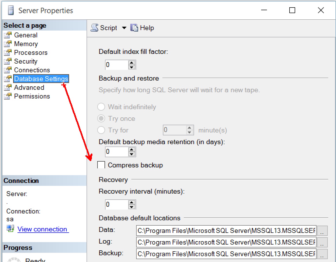 SQL SERVER - Configure the Backup Compression Default Server Configuration Option compression-setting-default-01 