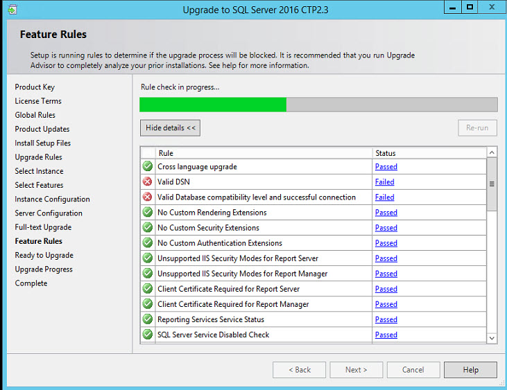 SQL SERVER - Failed Rule "Valid DSN" and "Valid Database compatibility level and successful connection" ctp-ssrs-01 