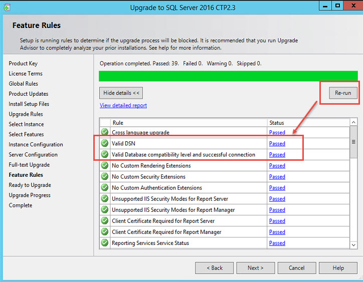 SQL SERVER - Failed Rule "Valid DSN" and "Valid Database compatibility level and successful connection" ctp-ssrs-10 