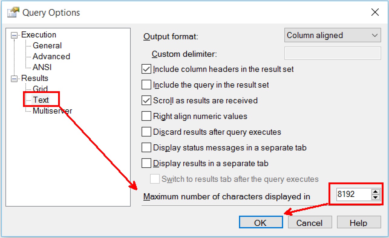 SQL SERVER - Increase Characters Displayed in Text Results increase-max-number-character-01 