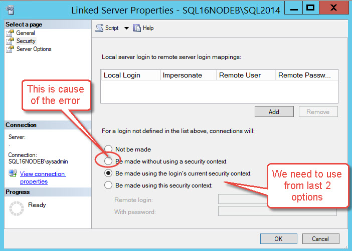 SQL SERVER - Linked server creation error: OLE DB provider "SQLNCLI11" for linked server returned message "Invalid authorization specification" linked-04 