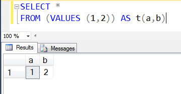 SQL SERVER - Creating Dataset Using VALUES Clause Without Creating A Table multirow1 