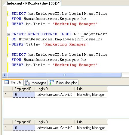 SQL SERVER - Introduction to Filtered Index - Improve performance with Filtered Index 1_Index 