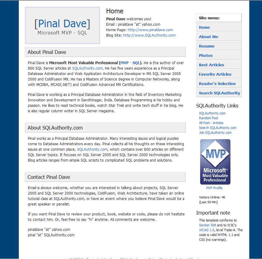 SQLAuthority News - Authors Personal Website Renovate - SQL Centric Website OldSiteImage 