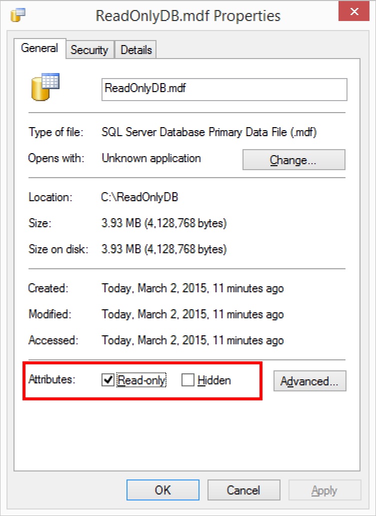 SQL SERVER - ReadOnly Databases with ReadOnly File Attribute ReadOnly-file-02 