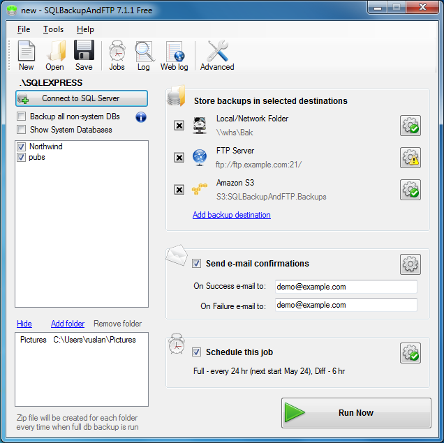 SQL SERVER - Sends backups to a Network Folder, FTP Server, Dropbox, Google Drive or Amazon S3 backupandftp1 