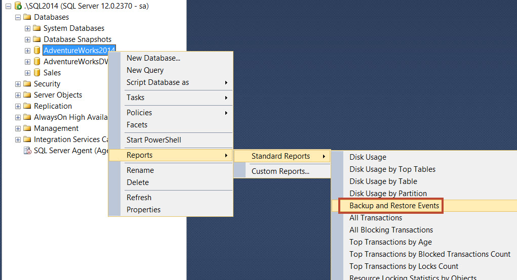 SQL SERVER - SSMS: Backup and Restore Events Report backupreport1 