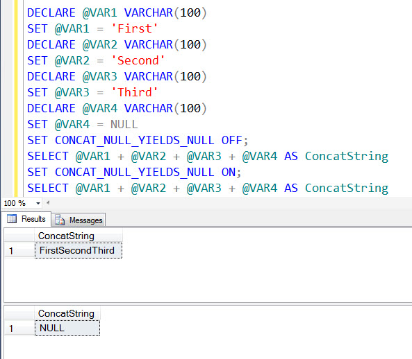 SQL SERVER - A Quick Note on CONCAT_NULL_YIELDS_NULL concatstring1 