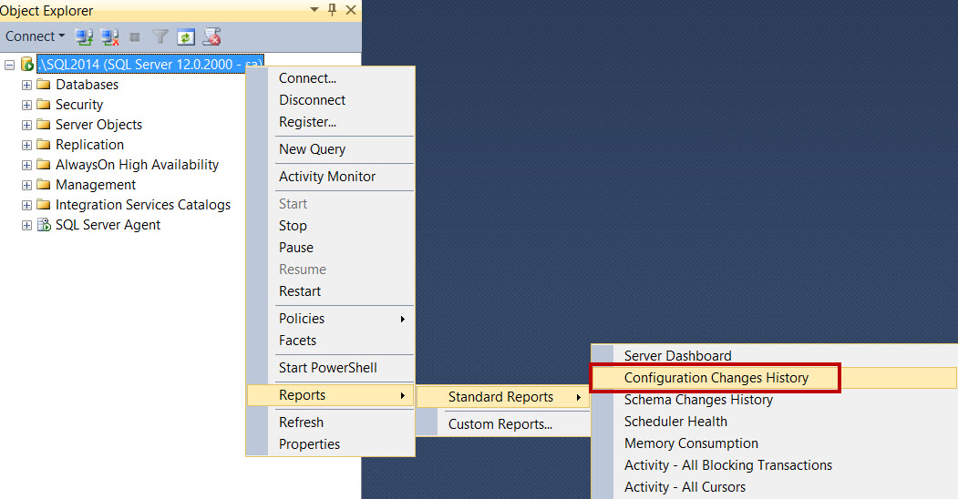 SQL SERVER - SSMS: Configuration Changes History config-1 