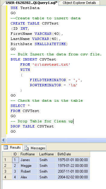 SQL SERVER - Import CSV File Into SQL Server Using Bulk Insert - Load Comma Delimited File Into SQL Server csv2 