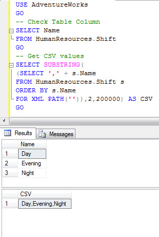 SQL SERVER - Comma Separated Values (CSV) from Table Column csvxml 