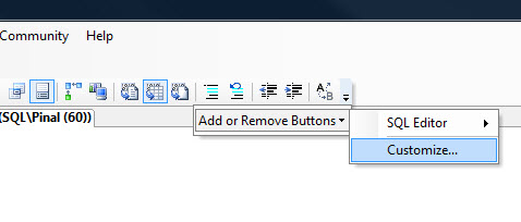 SQL SERVER - 2008 - Customize Toolbar - Remove Debug Button from Toolbar cust2 