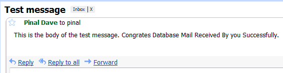 SQL SERVER - 2008 - Configure Database Mail - Send Email From SQL Database DBMailSent 