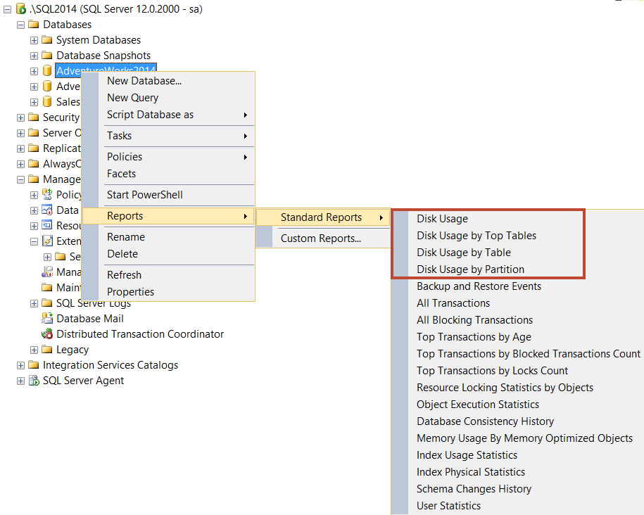 SQL SERVER - SSMS: Disk Usage Report diskusage1 