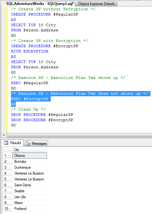 SQL SERVER - Stored Procedure WITH ENCRYPTION and Execution Plan encryptSP 
