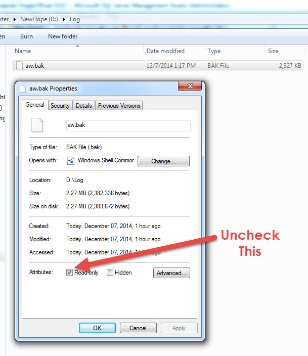 SQL SERVER -Fix Error - Cannot open backup device. Operating system error 5(Access is denied.) error5-2 