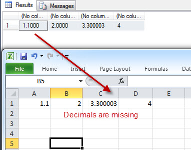 SQL SERVER - Excel Losing Decimal Values When Value Pasted from SSMS ResultSet exceldec 