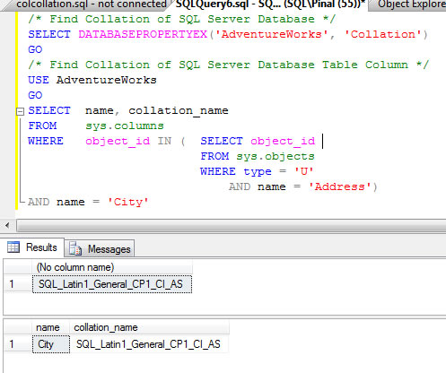 SQL SERVER - Find Collation of Database and Table Column Using T-SQL findcollation 