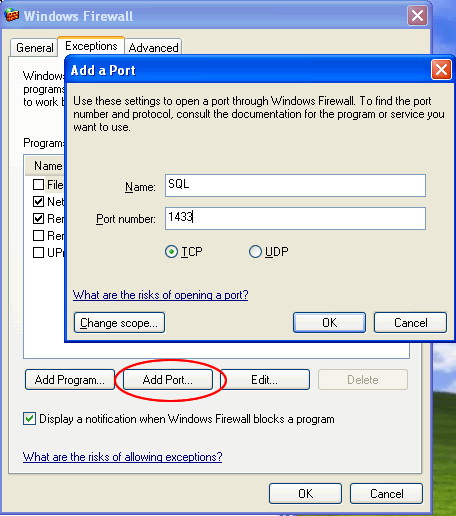 SQL SERVER - Fix : Error : 1326 Cannot connect to Database Server Error: 40 - Could not open a connection to SQL Server firewall2 