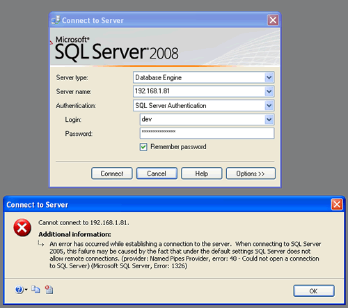 SQL SERVER - Fix : Error : 1326 Cannot connect to Database Server Error: 40 - Could not open a connection to SQL Server firewall4 