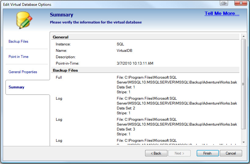 SQL SERVER - Retrieve and Explore Database Backup without Restoring Database - Idera virtual database vdb10 