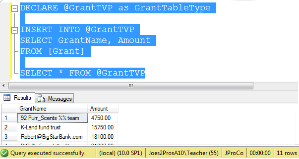 SQL SERVER - Tips from the SQL Joes 2 Pros Development Series - Table-Valued Store Procedure Parameters - Day 25 of 35 j2p_25_2 