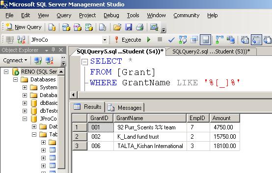 SQL SERVER - Tips from the SQL Development Series - Wildcard - Querying Special Characters - Day 2 of 35 j2p_2_3 