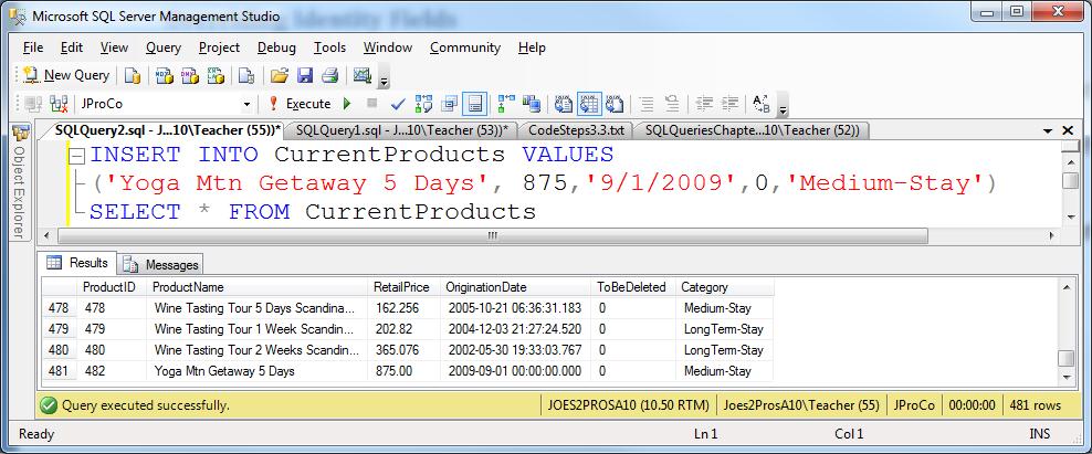 SQL SERVER - Tips from the Development Series - Overriding Identity Fields - Day 9 of 35 j2p_9_6 