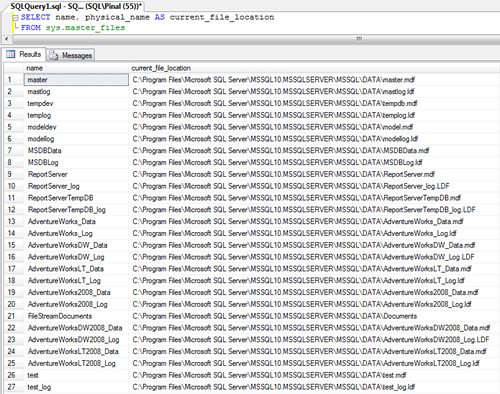 SQL SERVER - Find Current Location of Data and Log File of All the Database mastefiles 