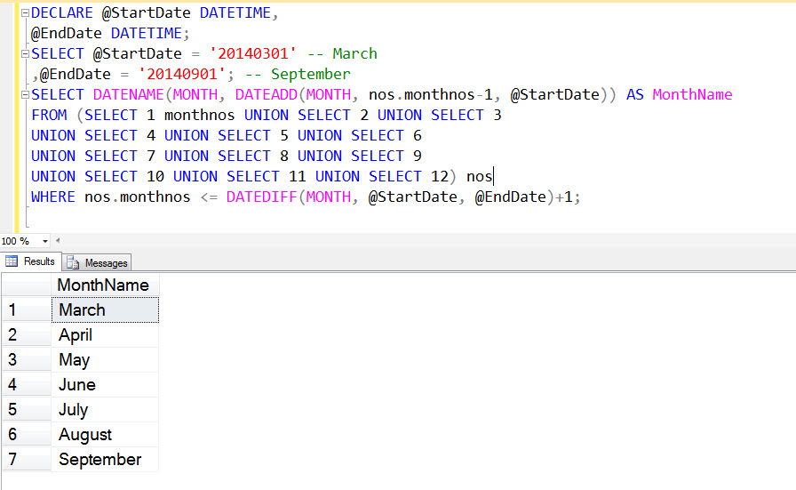 SQL SERVER - List the Name of the Months Between Date Ranges monthsbetween 