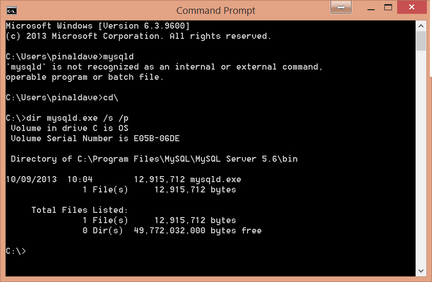 MySQL - How to Find mysqld.exe with Command Prompt -  Fix: 'mysql' is not recognized as an internal or external command, operable program or batch file mysqld4 