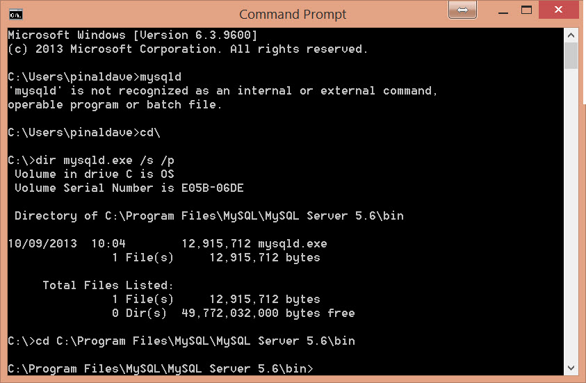 MySQL - How to Find mysqld.exe with Command Prompt -  Fix: 'mysql' is not recognized as an internal or external command, operable program or batch file mysqld5 