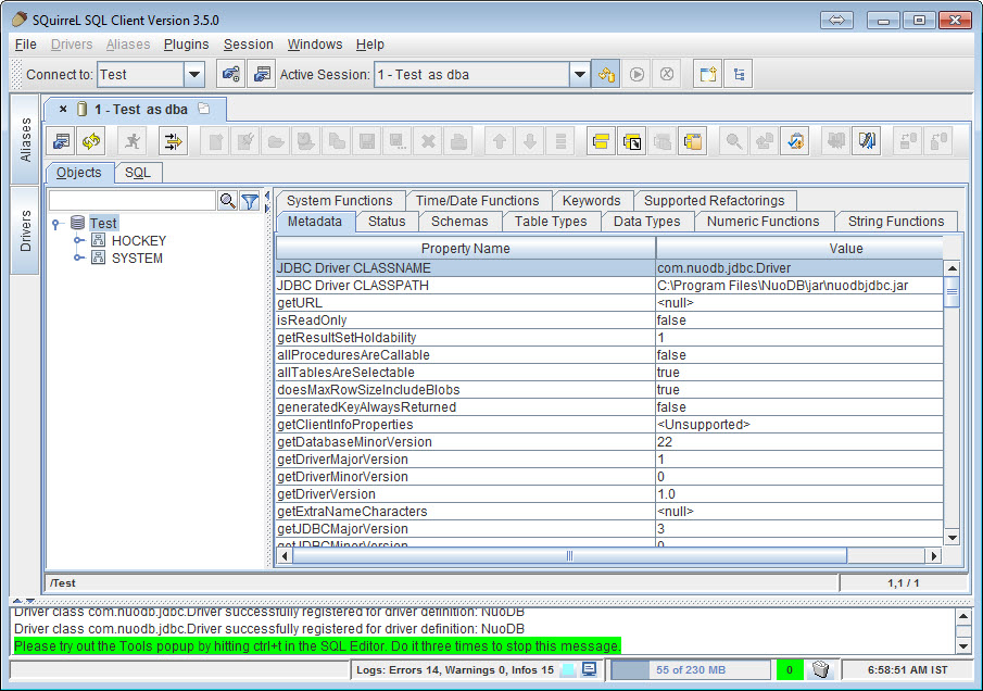 SQL - NuoDB and Third Party Explorer - SQuirreL SQL Client, SQL Workbench/J and DbVisualizer a7 