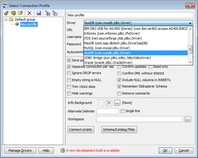 SQL - NuoDB and Third Party Explorer - SQuirreL SQL Client, SQL Workbench/J and DbVisualizer b1 