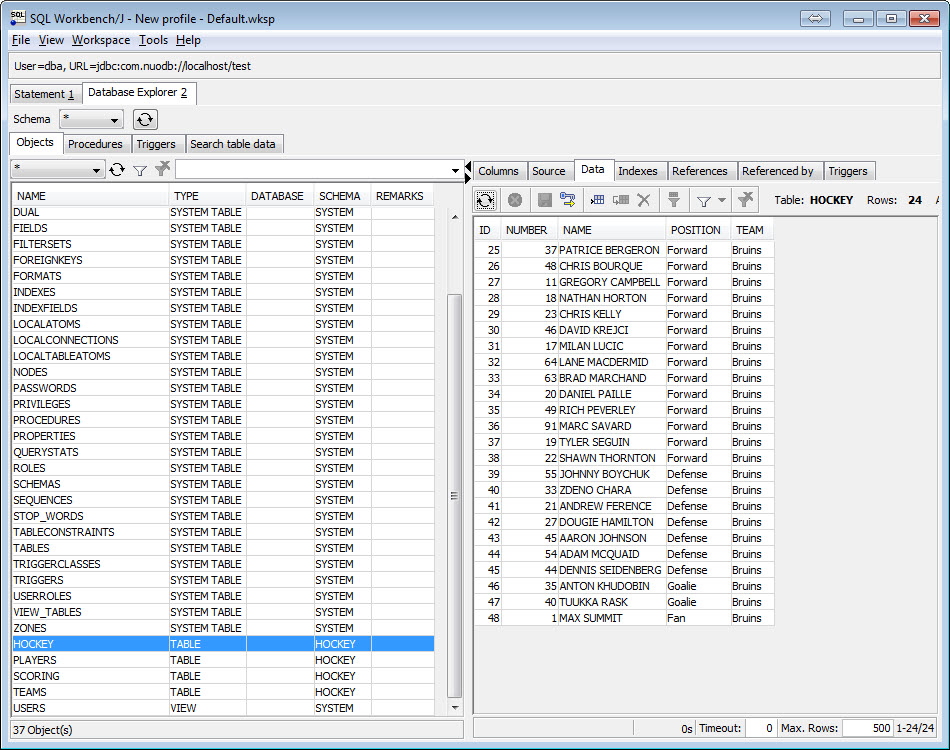 SQL - NuoDB and Third Party Explorer - SQuirreL SQL Client, SQL Workbench/J and DbVisualizer b6 