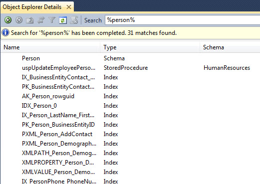 SQL SERVER - Find Anything in Object Explorer in SSMS objectsearch2 