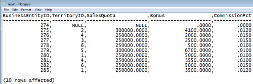 SQL SERVER - Exporting Query Results to CSV using SQLCMD samplequerycsv 