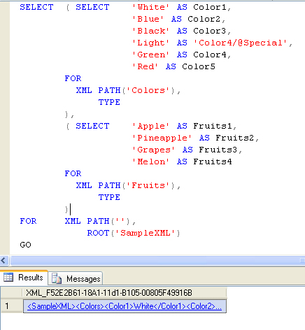 SQL SERVER - Simple Example of Creating XML File Using T-SQL samplexml1 