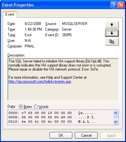 SQL SERVER - FIX : ERROR : Could Not Connect to SQL Server - TDSSNIClient initialization failed with error 0x7e, status code 0x60 9Err_Via 