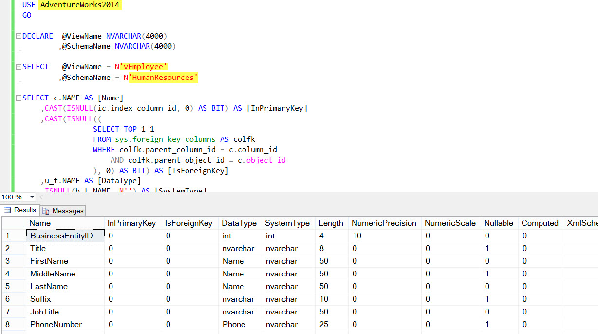Interview Question of the Week #004 - List All Columns and Their Data Type for a View view-param-01 
