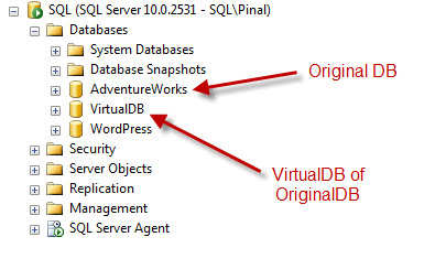 SQL SERVER - Retrieve and Explore Database Backup without Restoring Database - Idera virtual database virtualdb1 
