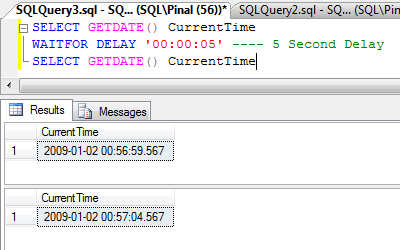 SQL SERVER - Time Delay While Running T-SQL Query - WAITFOR Introduction waitfor1 
