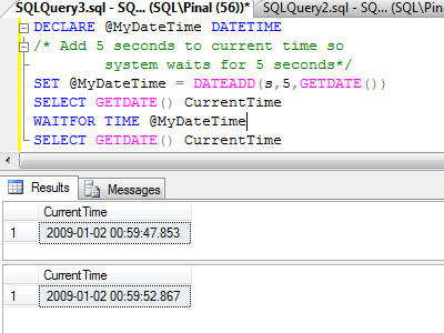 SQL SERVER - Time Delay While Running T-SQL Query - WAITFOR Introduction waitfor2 