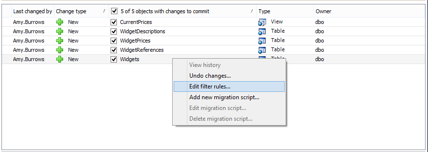 Team Database Development and Version Control with SQL Source Control 5-Edit-filter-rules 