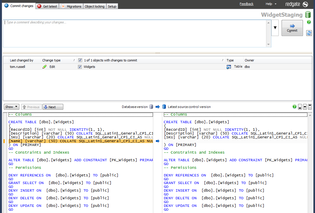 Team Database Development and Version Control with SQL Source Control 7-commit-change 