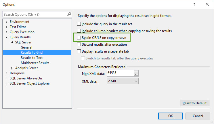 SQL SERVER - Maintain Carriage Return (Enter Key) in SQL Server 2016 Management Studio While Copy and Paste CRLF-04 